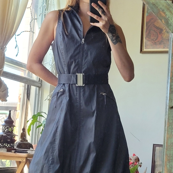 Joseph Ribkoff gray sleeveless mock neck stretch full zip pockets dress size 8 - Picture 2 of 7